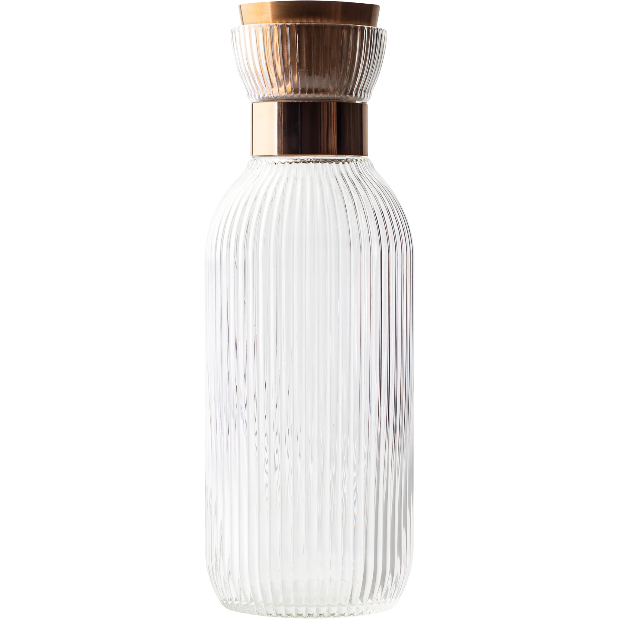 Glaskaraffe 1 Liter mit Goldrand und geriffeltem Glas für Wasser, Eistee und infused Drinks